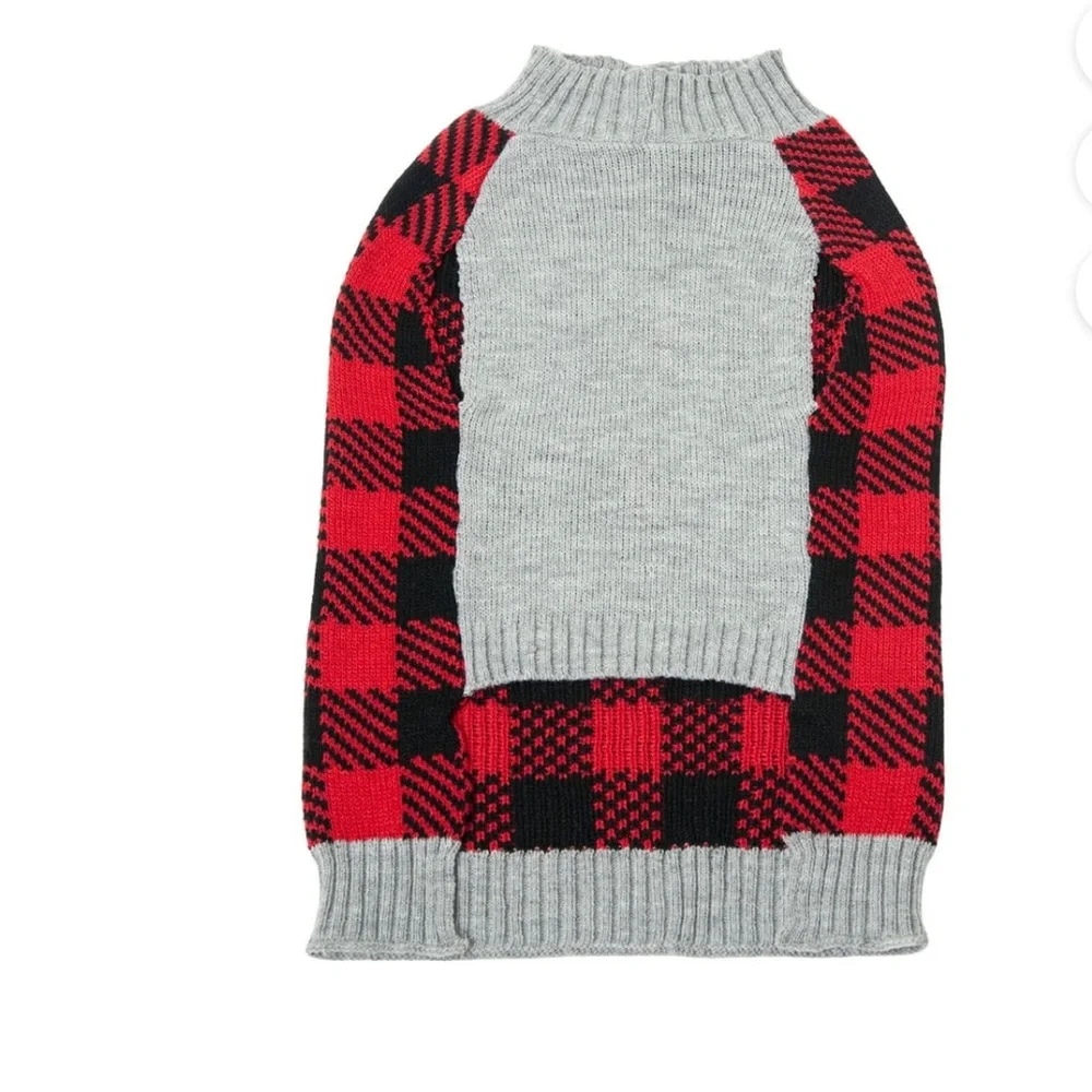 Dog/cat/pet sweater buffalo red black plaid Small 13in back length.
